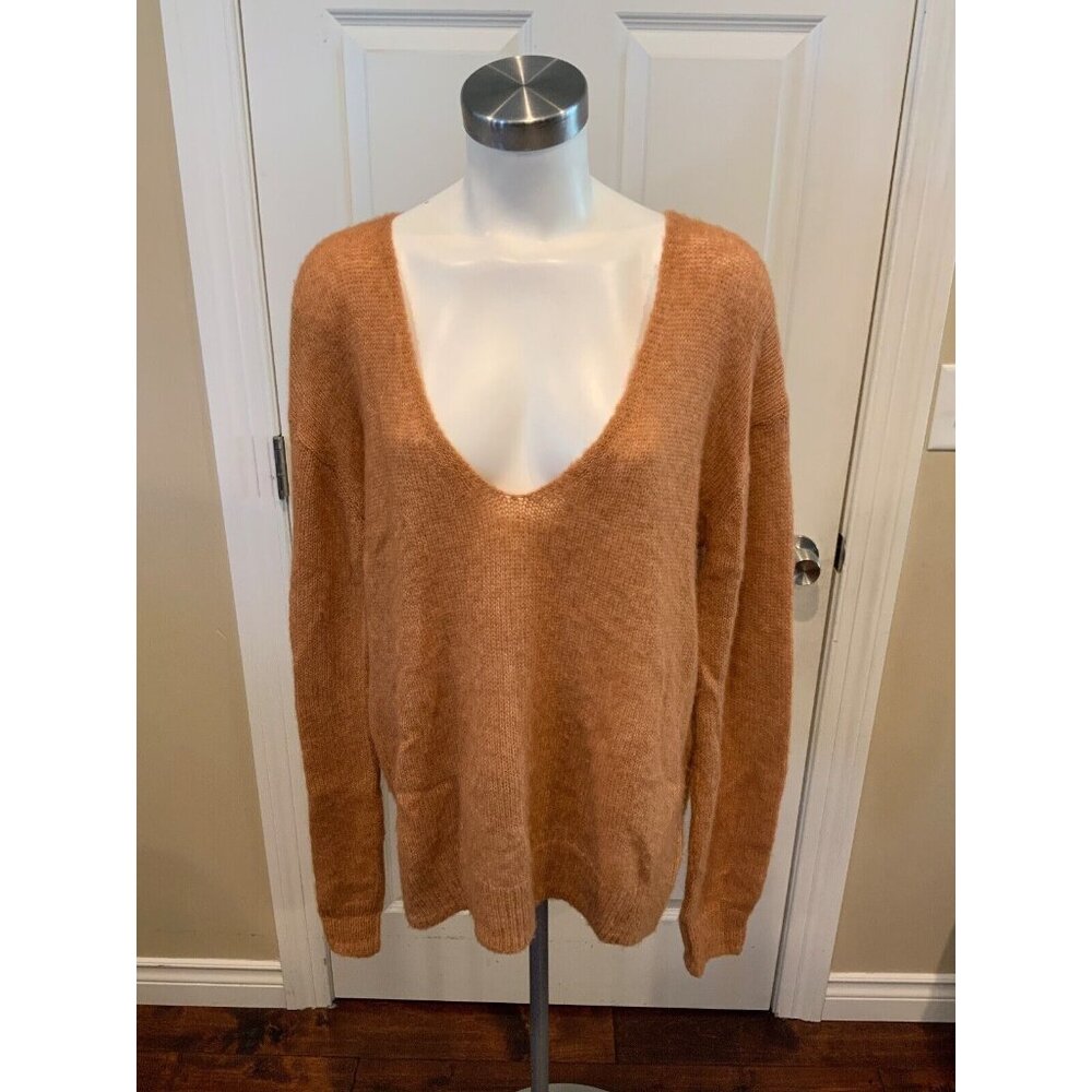 Free People Light Orange Alpaca Blend Lightweight Open Knit Sweater, Size XS